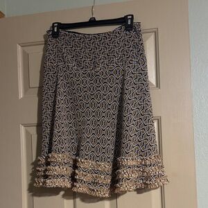 Ruby Rd. A-Line Skirt - Black and Tan Geometric
